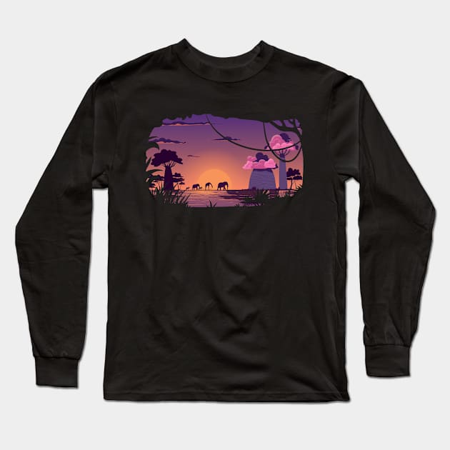 Safari sunset graphic, wild life nature lover, outdoor adventure travel trip novelty, Men Women Long Sleeve T-Shirt by Luxera Wear